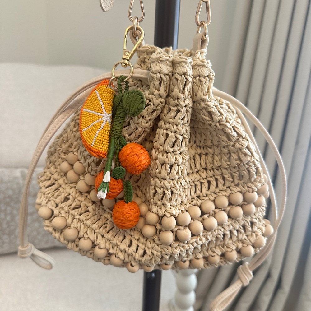 Universal Thread Beige Crochet Mini Bag with Orange Bag Charm